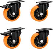Merkloos Relaxdays Zwenkwielen, set van 4, 50 mm, 400 kg, met rem, zwart/oranje