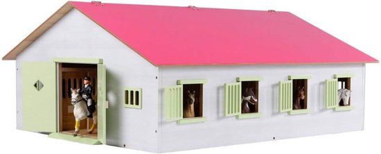 Kids Globe Paardenstal Roze met 7 Boxen, 1:24 - bruin
