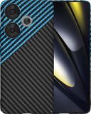 Techsuit Hoesje geschikt voor Xiaomi Poco F6 - Carbonite FiberShell Carbon Back Cover - Blauw/Zwart