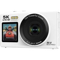 Aiorber 5K digitale camera, 80 MP, 18x zoom, dubbel scherm, WLAN, Ultra HD, wit