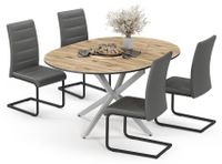 Vicco Eettafel set Loyd Eiken rustiek/Grijs 120 x 120 cm met 4 eetkamerstoelen, grijs