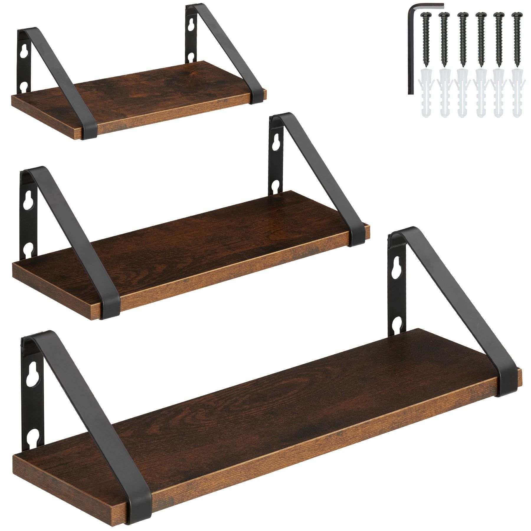 tectake® - 3 Wandplanken Cowell industrieel donkerbruin - 404429
