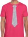 Bellatio Decorations Carnaval verkleed t-shirt - met zilveren glitter stropdas - roze - voor heren - disco - glamour L