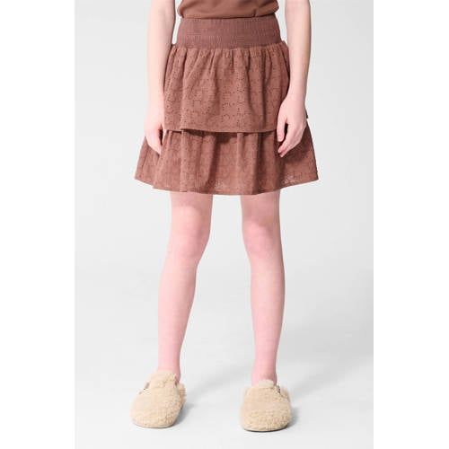Shoeby midi rok broderie bruin