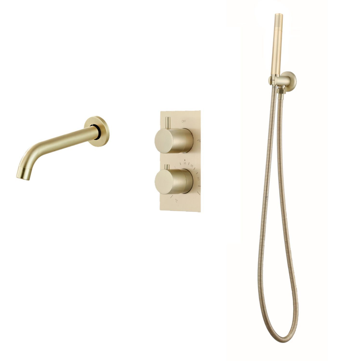 Boss & Wessing Inbouw badkraan thermostatisch mat goud met handdoucheset