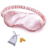 Zijden OLESILK Zijden slaapmasker met dubbellaagse zijden vulling en elastische band voor een volledige nachtrust, reizen en dutjes, met luxe tas en oordopjes (roze)