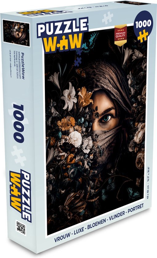 MuchoWow Puzzel Vrouw - Luxe - Bloemen - Vlinder - Portret - Legpuzzel - Puzzel 1000 stukjes volwassenen - Sinterklaas cadeautjes - Sinterklaas voor grote kinderen