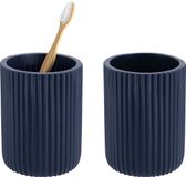 Tendance Tandenborstelbeker 101 series - blauw - geribbeld - PS - 2x9,5 cm