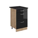 Vicco Keukenonderkast R-Line, Zwart hoogglans/Goudkleurig Eiken, 50 cm antraciet werkblad