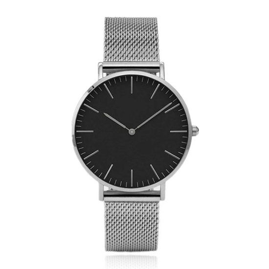 LGT JWLS Vintage Dameshorloge - Minimalistisch Quartz met Zilveren Band, Zwarte Wijzerplaat