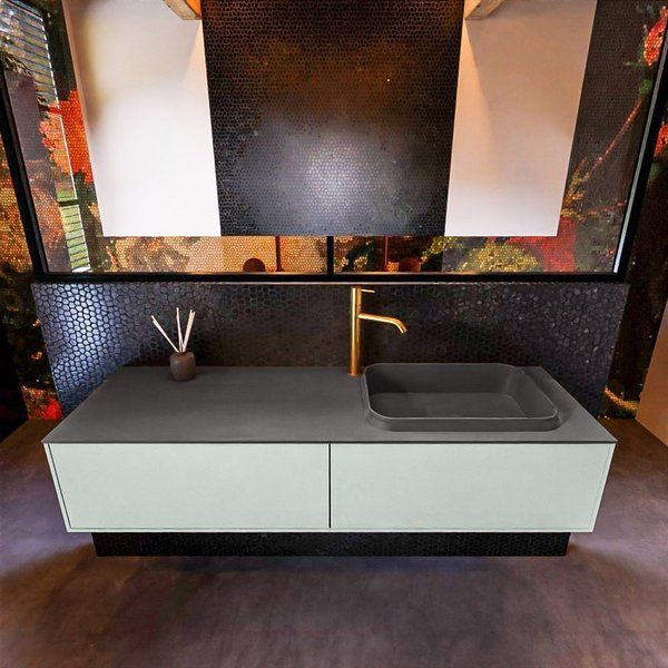 Mondiaz ERIN 150cm badmeubelset onderkast Greey met 2 lades Wastafel RIDGE rechts Dark grey ERIN11625