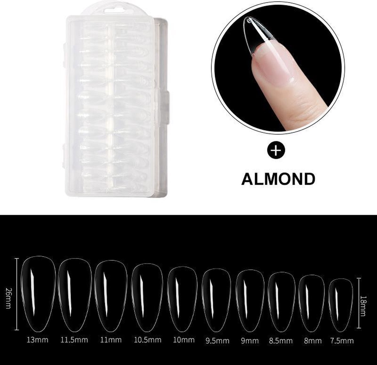 Dermarolling Nageltips Almond 10 maten - 240 stuks