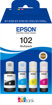 Epson 102 EcoTank Inktflessen - Multipack - Zwart, Cyaan, Magenta, Geel