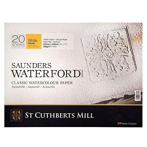Saunds Waterford Aquarelpapierblok, 4-zijdig gelijmd, 41 x 31 cm, 20 vellen, natuurwit, gestructureerd, 300 g