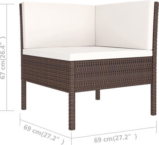 vidaXL 6-delige Loungeset met kussens poly rattan bruin