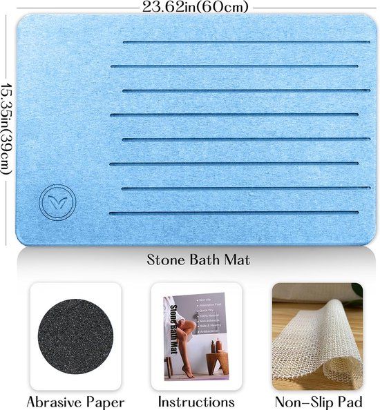 Merkloos / Sans marque Diatomite Stone Badmat - Blauw - 60 x 39 cm - Sneldrogend