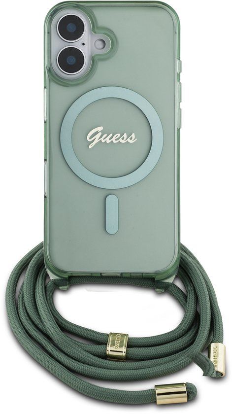Guess MagSafe IML Backcover met crossbody cord geschikt voor iPhone 16 - Groen
