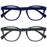 Opulize Pop 2 Stuks Retro Ronde Glad Mat Blauw Grijs Mannen Vrouwen Leesbril Scharnieren Met Veer RR2-37 +2,50