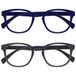 Opulize Pop 2 Stuks Retro Ronde Glad Mat Blauw Grijs Mannen Vrouwen Leesbril Scharnieren Met Veer RR2-37 +2,50