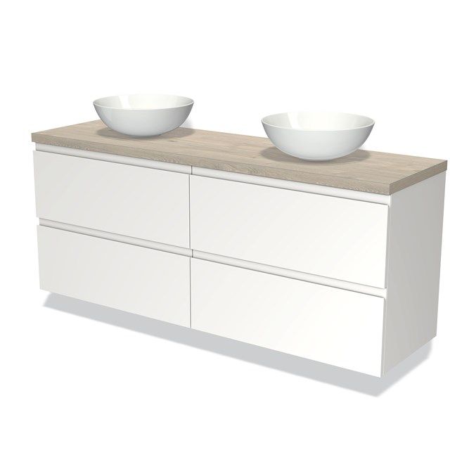 Maxaro Badkamermeubel Modulo Plato 160cm Mat Wit 4 Lades Greeploos Lichtgrijs Eiken Blad