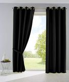 Set Gardinenbox Set van 2 gordijnen, ondoorzichtig, mat, lichtdoorlatend, met oogjes en gordijnhouders, decoratief gordijn H x B 225 x 140 cm, zwart, 10000265-2