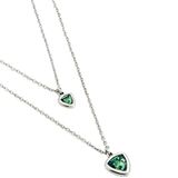 UNOde50 Sterling verzilverde metaallegering dubbele ketting ketting met groene glazen driehoek gemaakt in Spanje, één maat, staallegering, geen edelsteen, één maat, staal