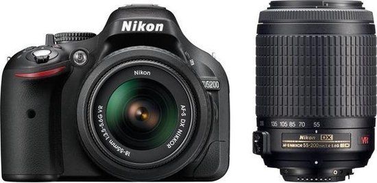 Nikon D5200 + AF-S DX NIKKOR 18-55mm + AF-S DX VR NIKKOR 55-200mm SLR camerakit 24,1 MP CMOS Zwart