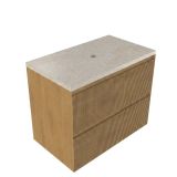 Saniclass meuble de salle de bain - 80x45x63cm - plateau en pierre naturelle Travertin - sans trou de robinetterie - 2 tiroirs - chêne mat naturel