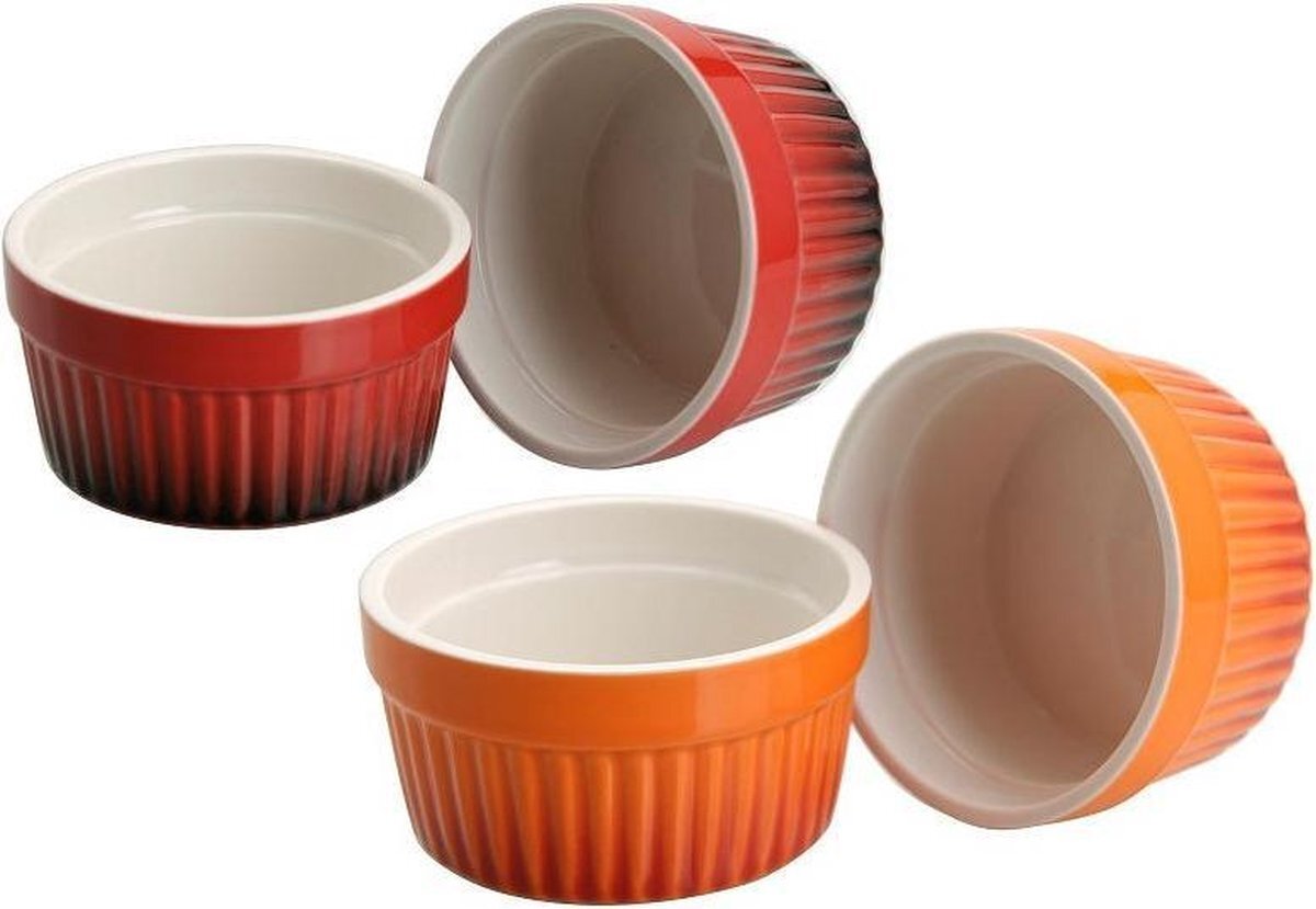 Excellent houseware Creme Brulee schaaltjes / Soufflé schaaltjes aardewerk Rood set a 2 stuks