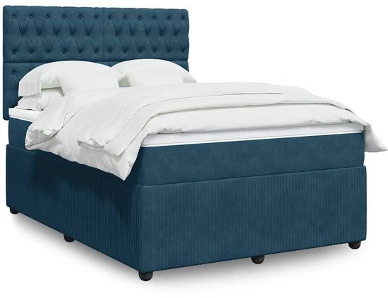 vidaXL Boxspring met matras fluweel donkerblauw 140x200 cm