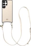 AVY Leren Hoesje Geschikt voor Samsung Galaxy S25 Ultra | Compatibel met MagSafe | Leather Case met Telefoonkoord | Crossbody | Croco Beige | Long Leather