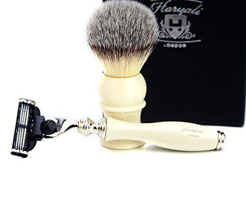 Haryali London Traditionele ivoorkleur Razor & Brush - 2 stuks scheerset
