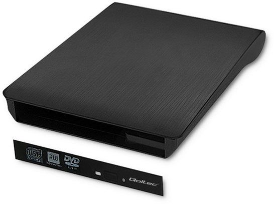 Qoltec 51867 Externe CD/DVD Speler en Brander - Zwart - USB 3.0 - Plug & Play - Windows/Mac OS/Linux