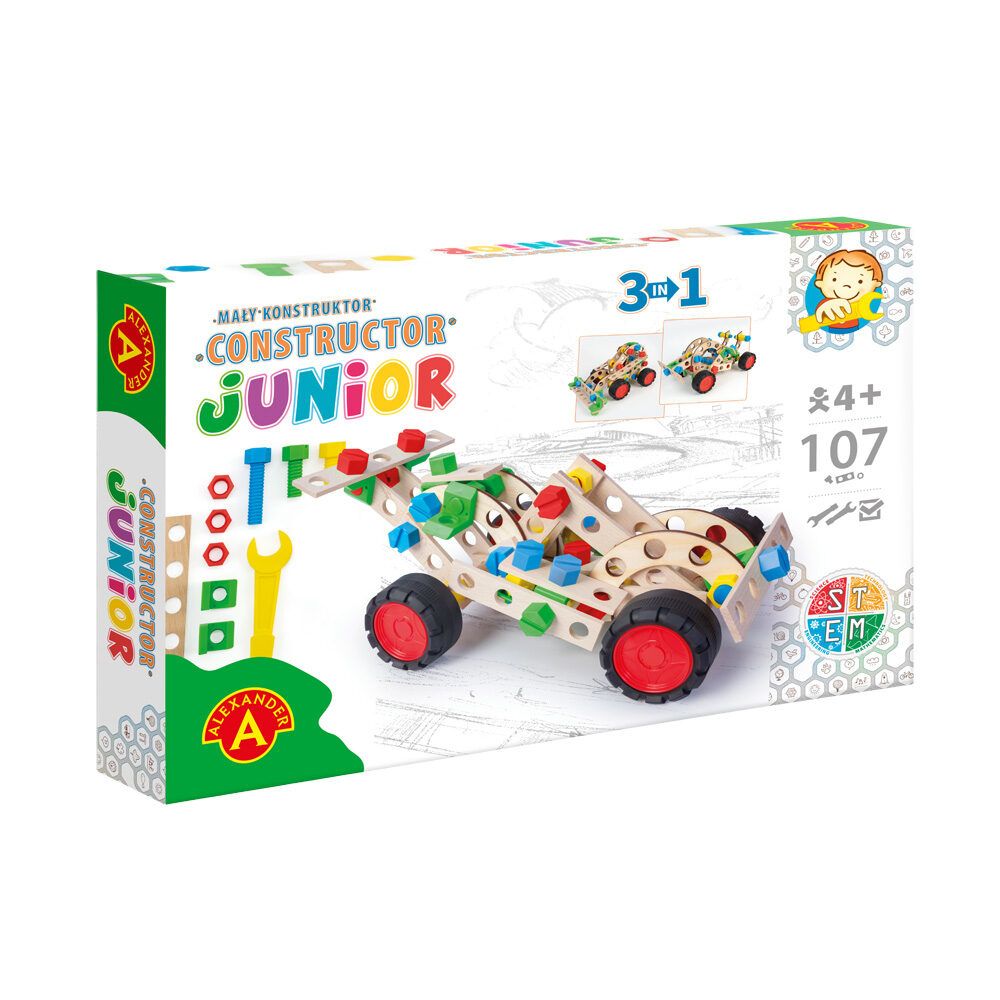 Alexander Toys Constructor Junior 3-in-1 Sportscar - 107 Pieces - Vehicle Erector Set