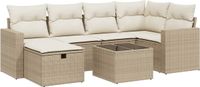 vidaXL 7-delige Loungeset met kussens, poly rattan, beige