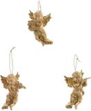Decoris Décoration de Noël - 3x - petits anges dorés - 10 cm - plastique