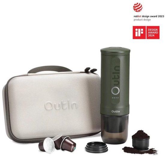 Outin Nano Draagbare Elektrische Espressomachine - Reis Cadeauset - Forest Green - 12V