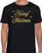 Bellatio Decorations Foute Kersttrui t-shirt - Merry Christmas - zwart - met gouden glitter letters - heren - kerstkleding / kerst outfit XL