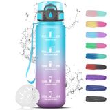 Drinkfles 1 liter sportfles lekvrij motiverende drinkfles met tijden om te drinken gegradueerde flessen voor fitness school fietsen volwassenen yoga kantoor