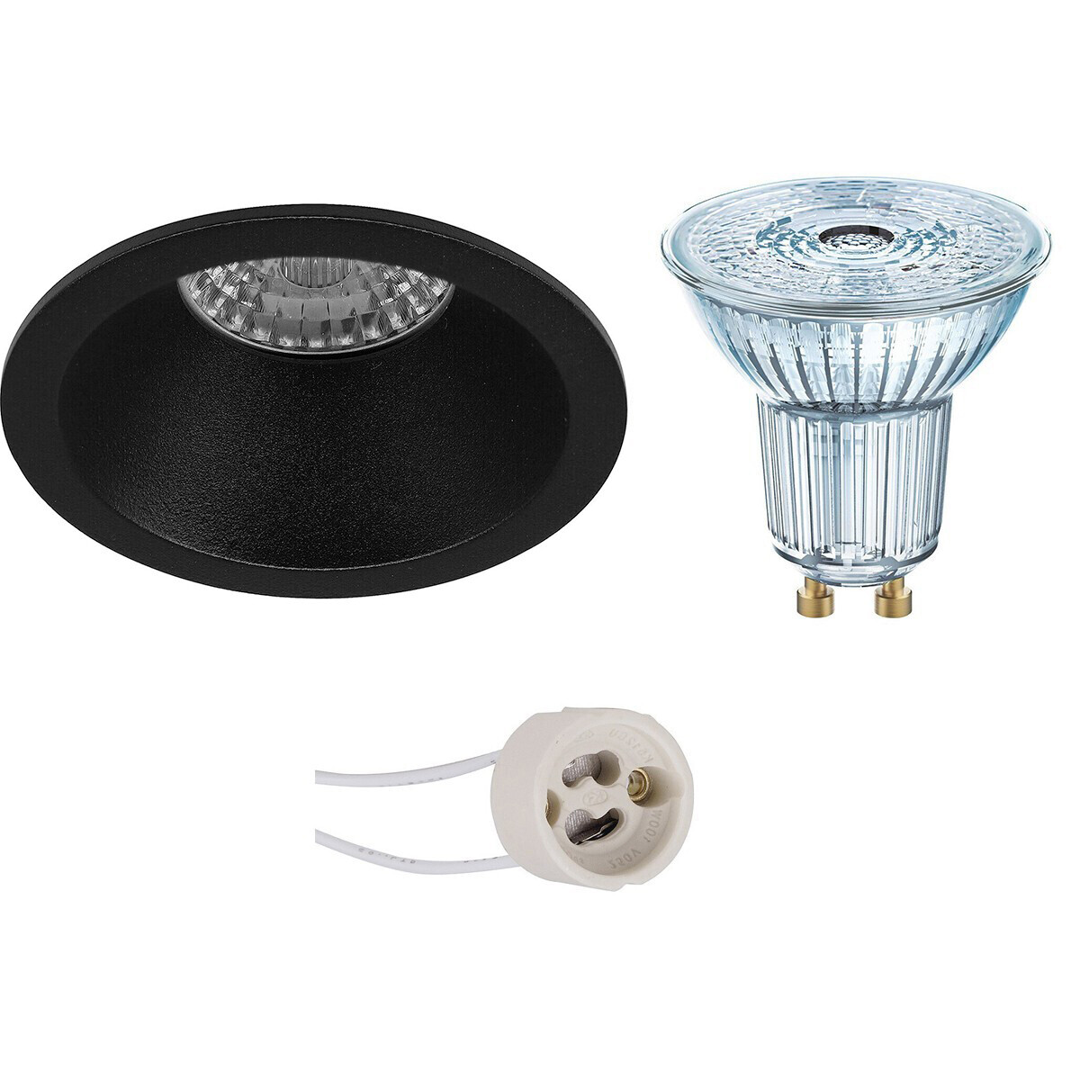 Osram - LED Spot Set - Parathom PAR16 927 36D - Pragmi Pollon Pro - GU10 Fitting - Dimbaar - Inbouw Rond - Mat Zwart - 5.5W - Warm Wit 2700K - Verdiept - Ã˜82mm