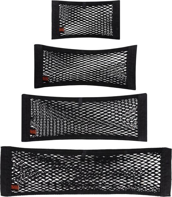 BLACK+DECKER Bagagenet Auto 4 Stuks - Opberging - 4 Verschillende Afmetingen - Zwart