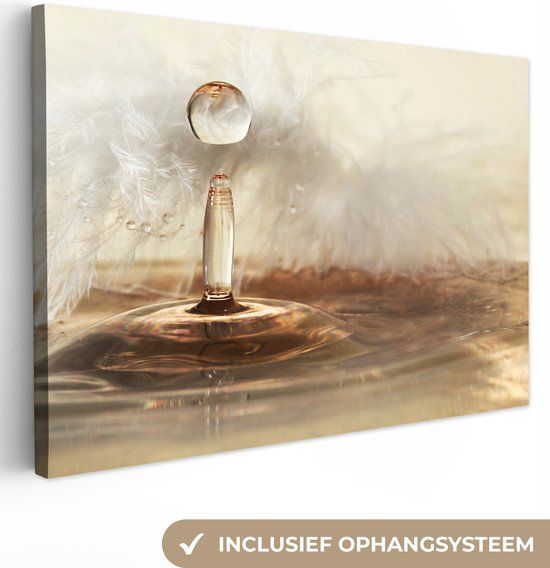 OneMillionCanvasses Canvas schilderij - Goud - Water - Veer - Wit - 140x90 cm