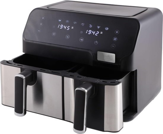 Dubbele Airfryer XXXL - Duo Heteluchtfriteuse - Geschikt voor Accessoires - Zwart met Zilver