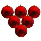 Merkloos / Sans marque Decoris Kerstbal - 6x - rood - groot - 14 cm - kunststof - glans - kerstversiering