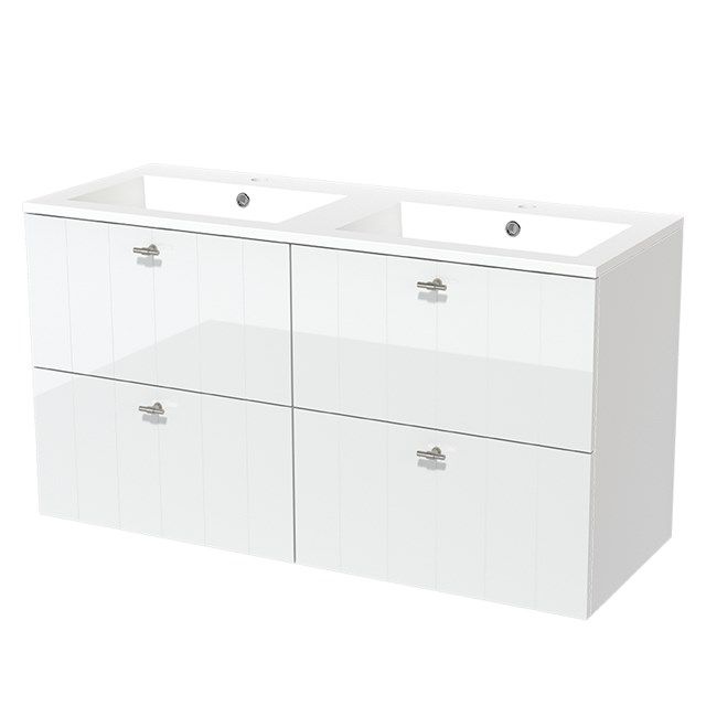 Maxaro Badkamermeubel 120cm Modulo Hoogglans Wit 4 Lades Lamel Wastafel Mineraalmarmer