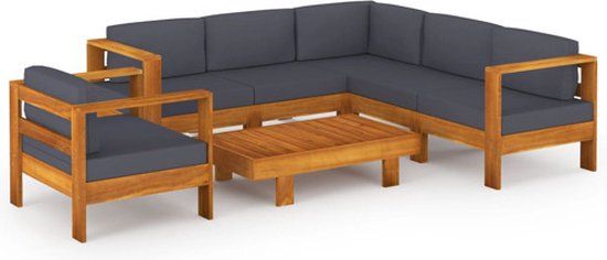 vidaXL 7-delige Loungeset met donkergrijze kussens acaciahout