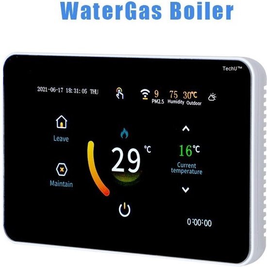 TechU™ Slimme Thermostaat Trust – Wifi & gratis App – Zwart met Witte rand – Amazon Alexa & Google Assistant – IFTTT – Persoonlijk programma instelbaar – Water/Gas Boiler