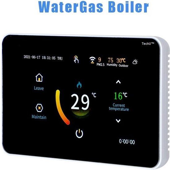 TechU™ Slimme Thermostaat Trust - Zwart met Witte rand - Slimme Thermostaat voor Water/Gas Boiler - Wifi, App, Google Home & Alexa - IFTTT - Persoonlijk programma instelbaar