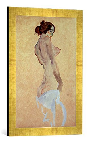 kunst für alle Ingelijste afbeelding van Egon Schiele Standing Female Nude, 1912", kunstdruk in hoogwaardige handgemaakte fotolijst, 40x60 cm, Gold Raya