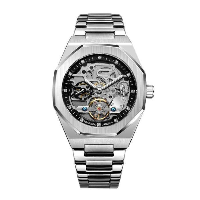 Forsining Forsining Mechanisch Roestvrij Staal Luxe Horloge voor Heren - Zakelijk Mode Polshorloge Zilver Zwart